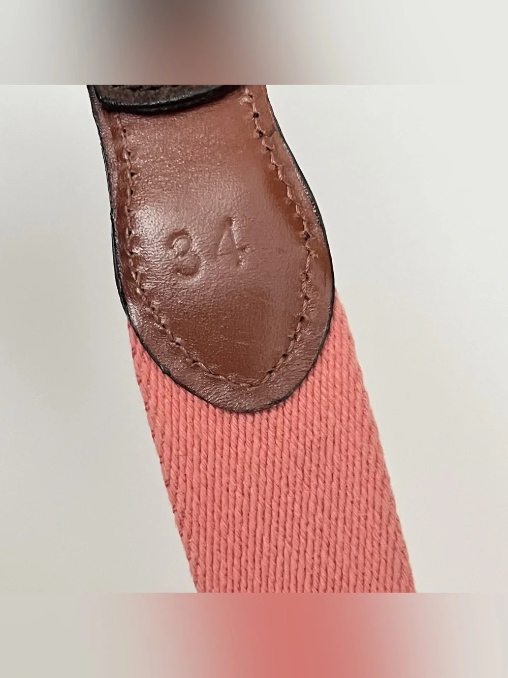 Matt Singer Men's Brown Suede Tip Belt Salmon Canvas Solid Brass Buckle Size 34